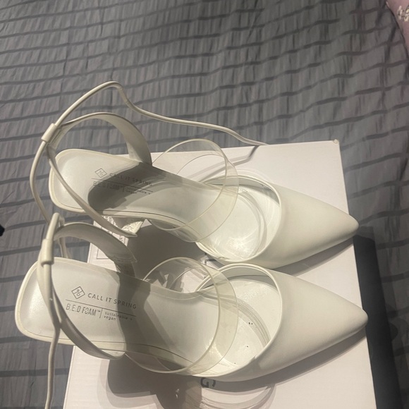 Call It Spring Shoes - Call It Spring Women's Cream Heels with Clear Straps